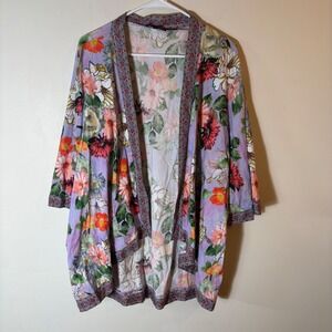 Tolani Collection Purple Floral Kimono‎ Open Front Bohemian Size Large